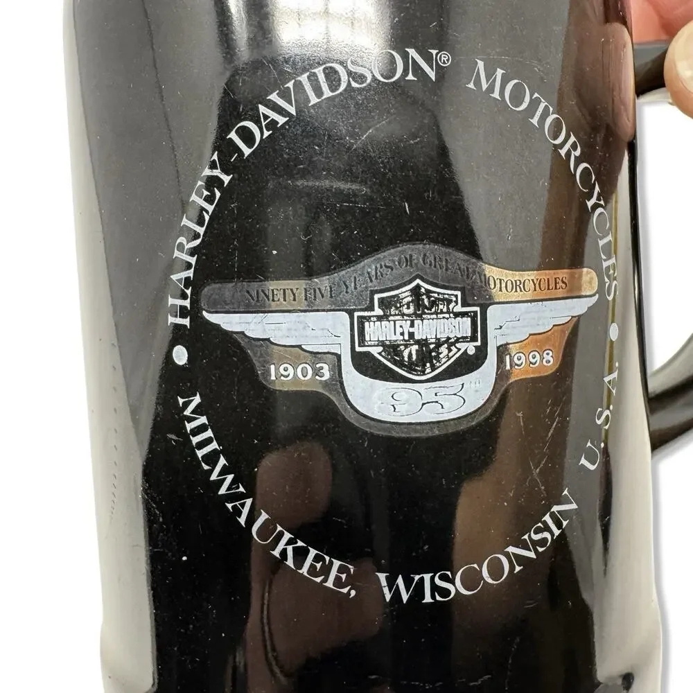 Rare Harley Davidson Motorcycles 95th Anniversary Coffee Beer Mug 1998 5.5